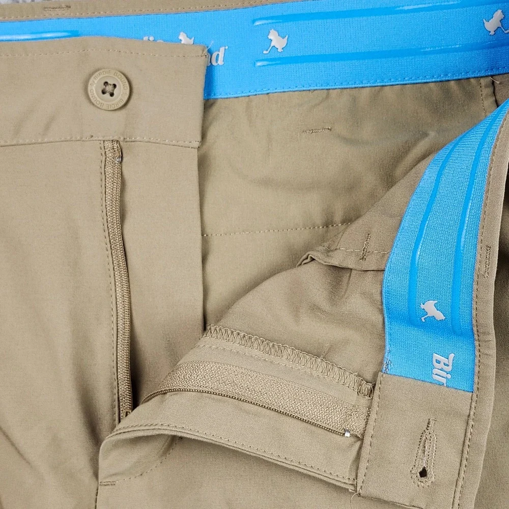 Birdie Bound Golf Pants Men 36x30 Khaki Stretch Performance Flat Front Preppy